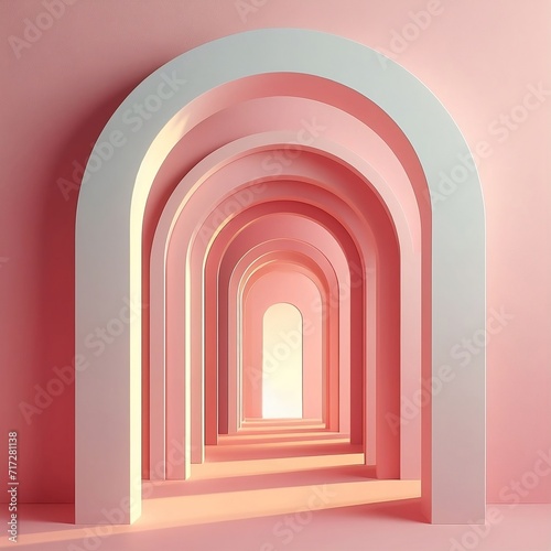 Pink arch hallway corridor abstract background minimal conceptual 3D rendering created with generative ai