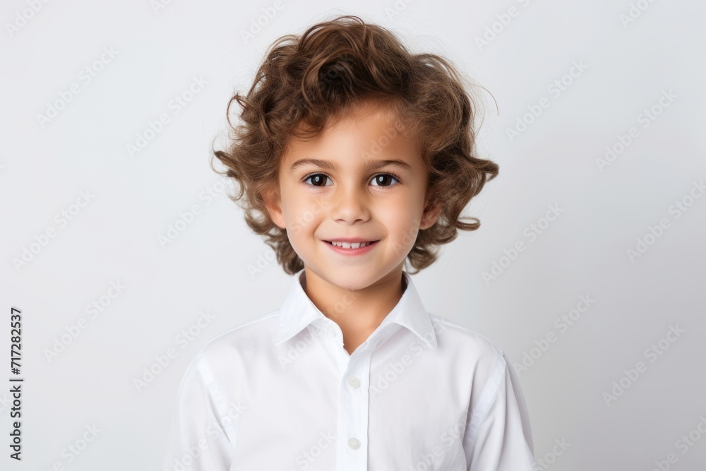 Portrait of a cute little boy in a white shirt on a gray background Portrait of a cute little boy in a white shirt on a gray background