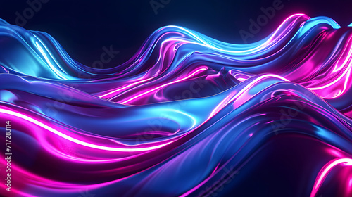 Soft Motion Waves in Blue and Purple: A Digital Illustration with Smooth Flowing Lines and Metallic Texture