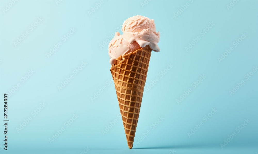 Ice cream cone isolated on blue background. 3d rendering illustration. Ice cream cone isolated on blue background. 3d rendering illustration.