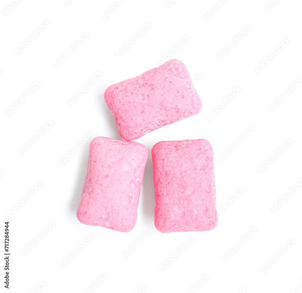 Pink chewing gums on white background Pink chewing gums on white background