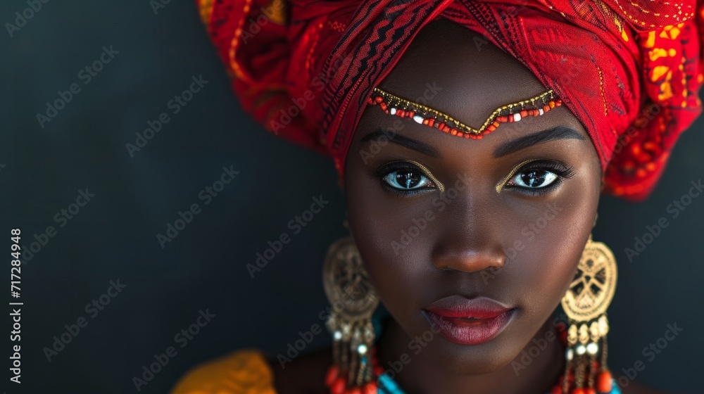 Portrait of african woman wearing traditional accessories generative ai