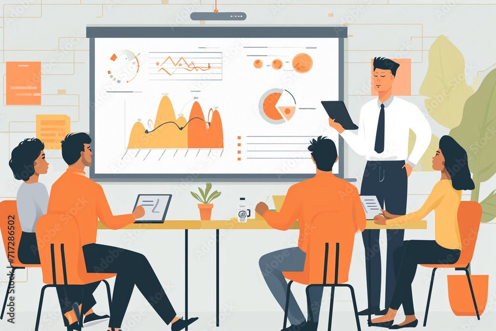 Illustration of an interactive sales training session, Flat illustration Illustration of an interactive sales training session, Flat illustration