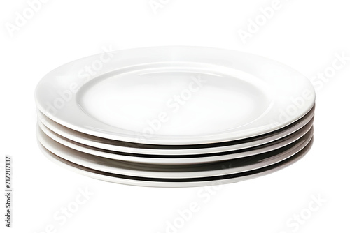 White dinner plates stack isolated on transparent background