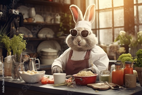 Cool Easter bunny with sunglasses as a cook.