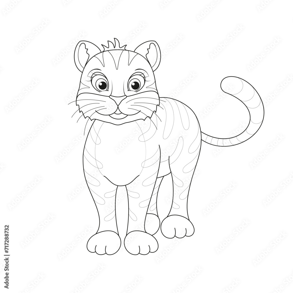 Cute little tiger. Cartoon vector character isolated on a white background with black outline. Cute little tiger. Cartoon vector character isolated on a white background with black outline.