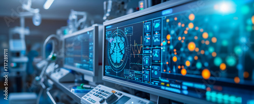 brain testing result on digital interface on laboratory or surgery background, innovative technology in science and medicine concept. medical technology