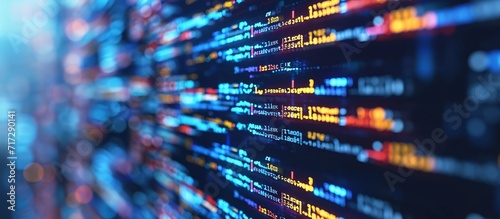 Programming software, utilizing neural networks and machine learning for big data and artificial intelligence, displays coding language on screen.