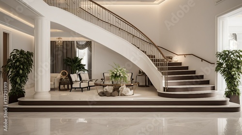 Interior of a luxury hotel lobby 3d render illustration mockup