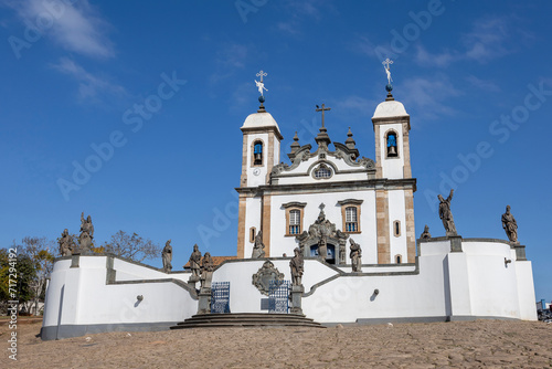 The Santuário do Bom Jesus de Matosinhos with the famous soapstone sculptures of the Twelve Prophets. Congonhas, Minas Gerais, Brazil