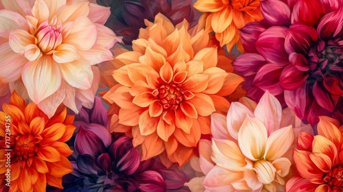 Tropical dahlias in a burst of warm and inviting colors generative ai