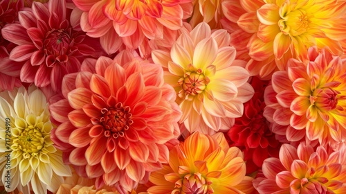 Tropical dahlias in a burst of warm and inviting colors generative ai © ThisDesign