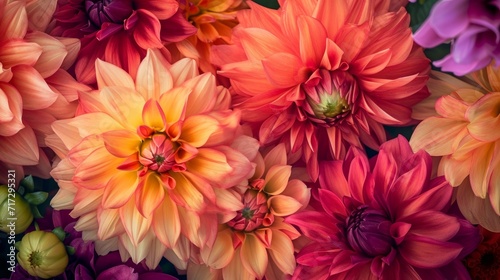 Tropical dahlias in a burst of warm and inviting colors generative ai