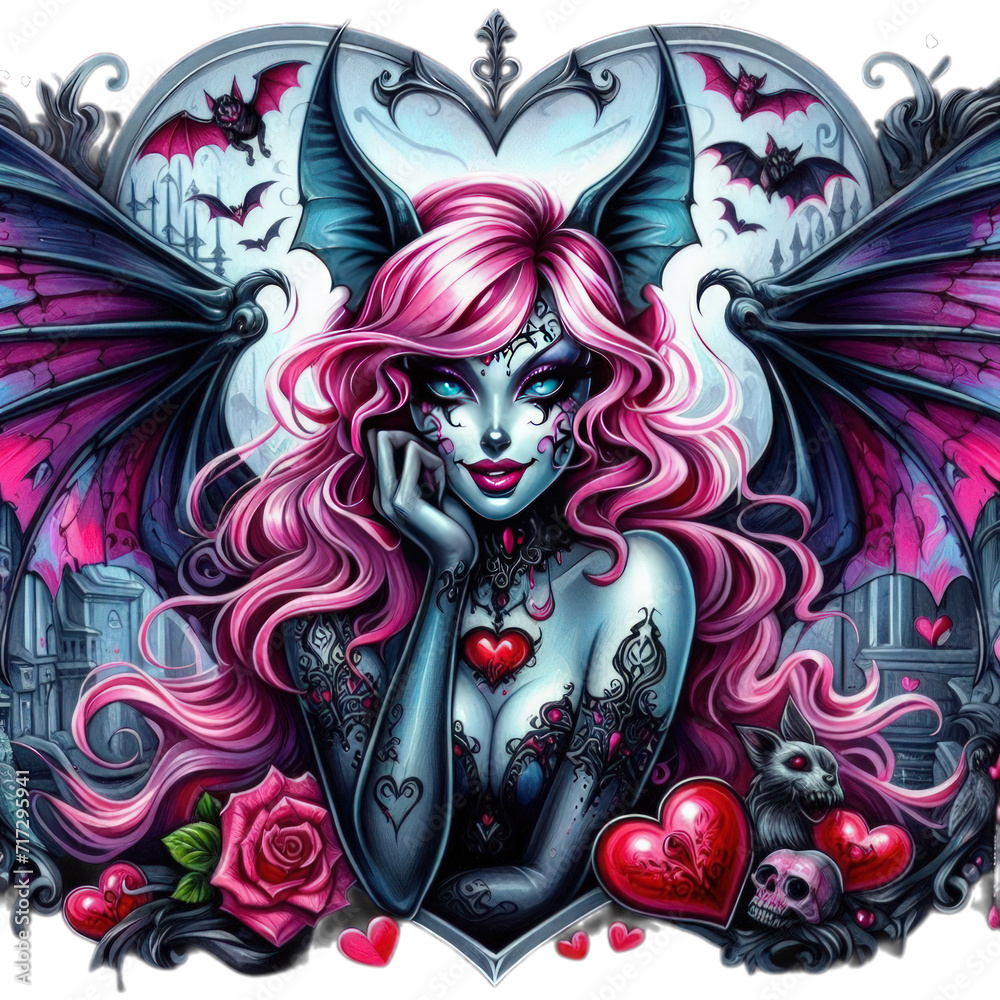 demon girl with wings valentines day