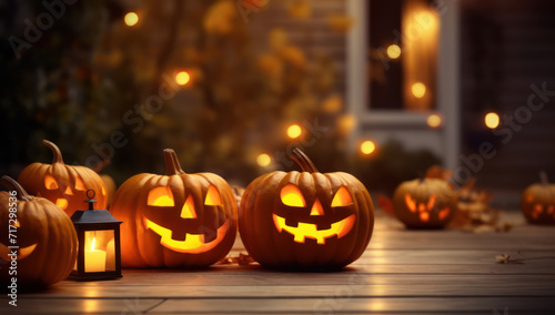 Glowing Pumpkin Lantern in Dark, Spooky Autumn Night © SHOTPRIME STUDIO