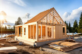 frame house, house under construction, Wooden frame, building wood houses, wood structure house construction