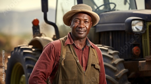 African middle age male farmer standing next to the tractor  © Krtola 