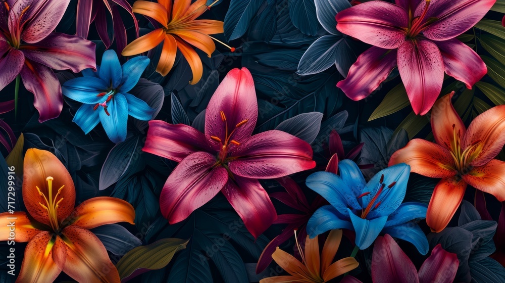 Fototapeta premium Tropical lily flowers in a variety of captivating colors generative ai