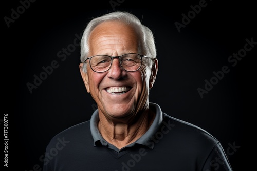 Portrait of a senior man with glasses on a black background.