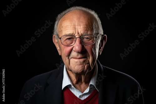 Portrait of an old man with glasses on a black background.