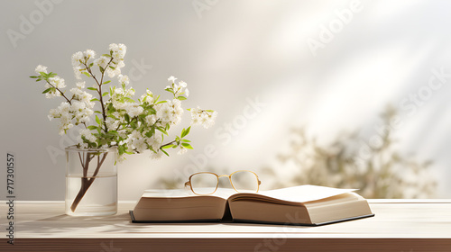 Book on a table with a plant near by © Trevor
