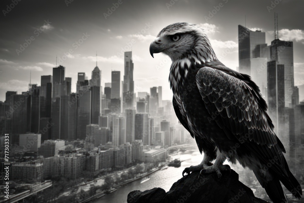 Fototapeta premium Soaring Eagle Illustration: A majestic bald eagle gracefully glides through the sky, captured in a stunning wildlife vector illustration