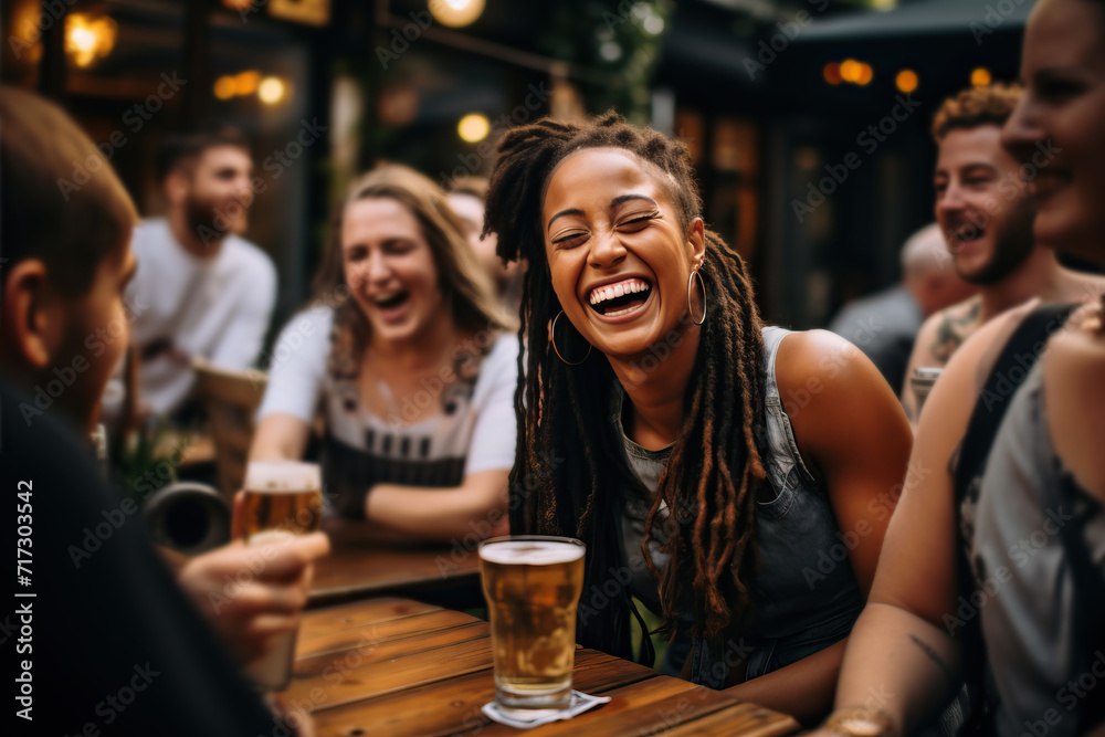 Young man celebrating St. Patrick's Day in a bar. Generative AI