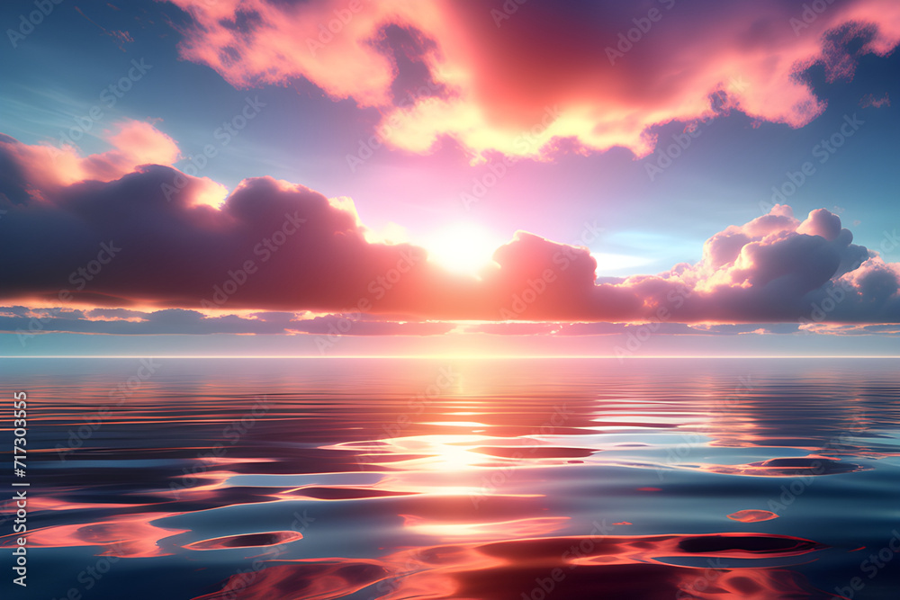 Mysterious Sea Festivals: Cloudy Abstract Neon Background and Fantastic Sea Scenery in a Shining Diamond Frame, 3D Rendering generative ai