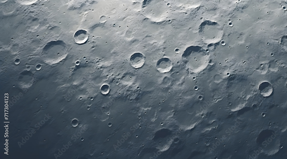 Craters and Ridges of the Moon's Surface, Close-Up of the Lunar Terrain, Pockmarked topography filled with various craters and ridges - obrazy, fototapety, plakaty 