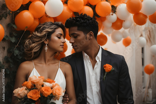 Latin and colored couple, on Valentine's Day. photo