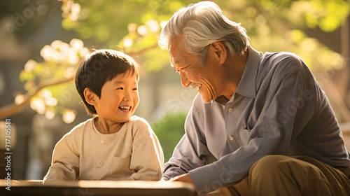 シニアと孫、子供と一緒に遊ぶ日本人男性 photo