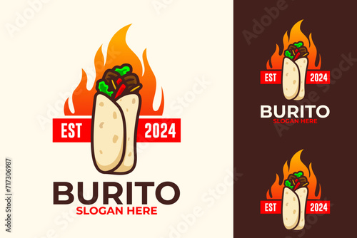 Fire Grilled Burrito Food Kebab Vector Logo Design