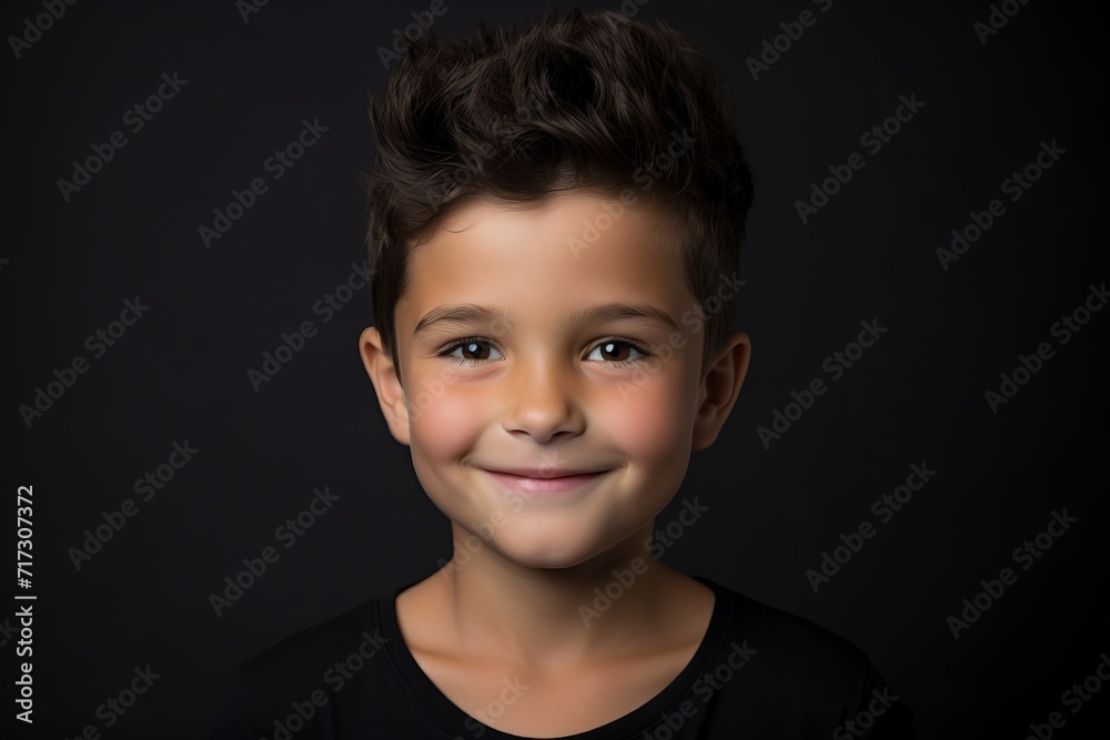 Portrait of a cute little boy on a black background. Close-up. Portrait of a cute little boy on a black background. Close-up.