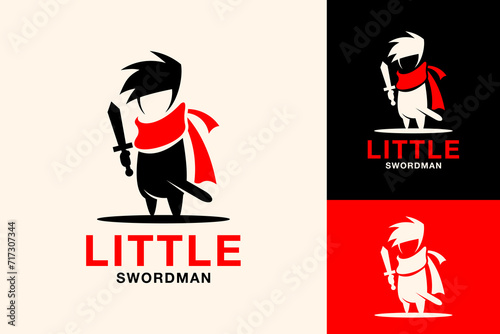 Little Swordman Mini Silhouette Vector Logo Design