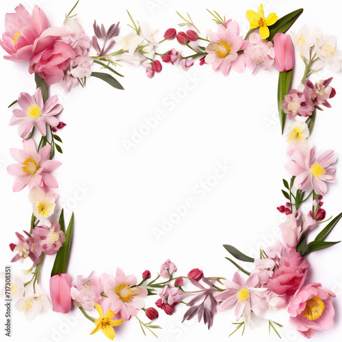 frame of plant and flowers with spring theme