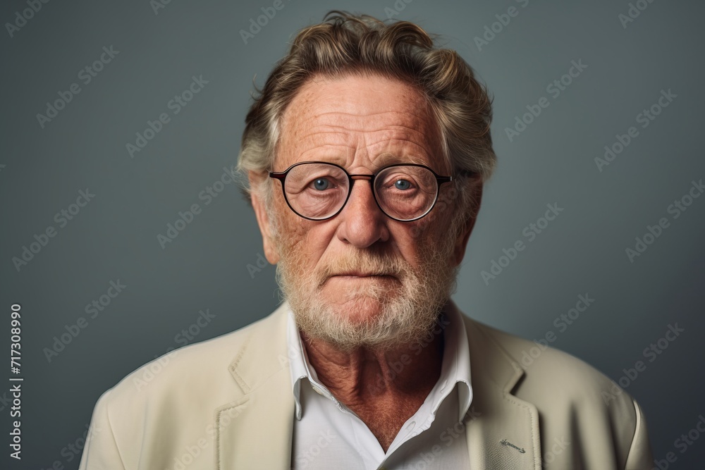 Portrait of a senior man with glasses. Isolated on grey background. Portrait of a senior man with glasses. Isolated on grey background.