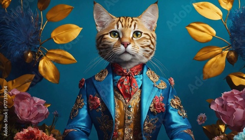 cat in  blue high fashion suit concept art