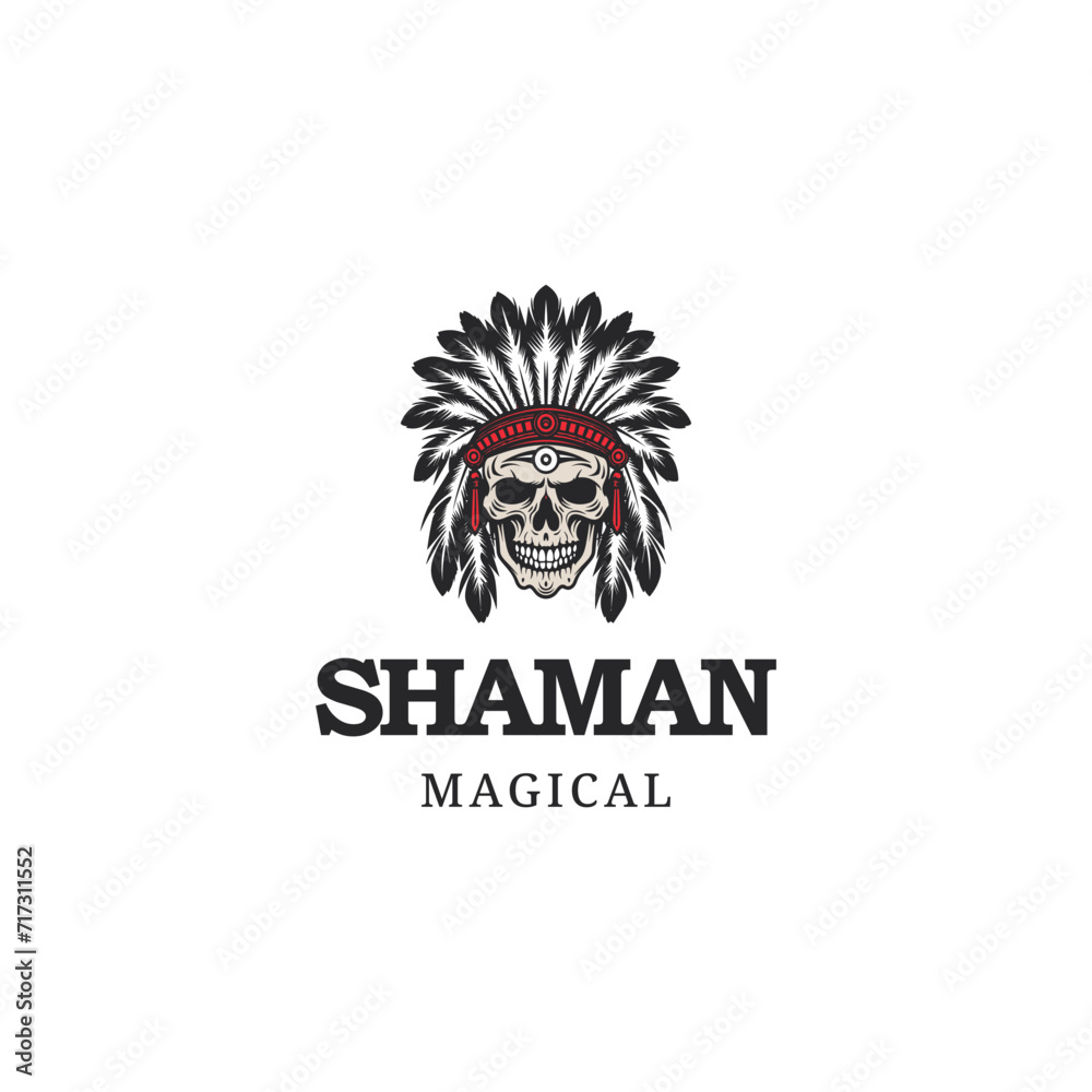 American Indian logo,tribe logo,skull tribe logo design vector