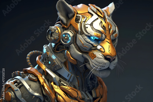 3d rendering Tiger cyborg