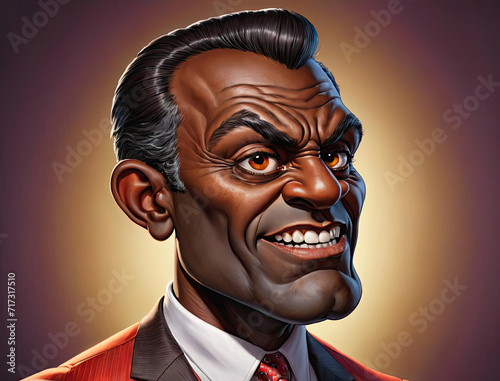 Terrible Boss - Broad-shouldered, dark-skinned, male gaslighter in a decompressed caricature Gen AI photo