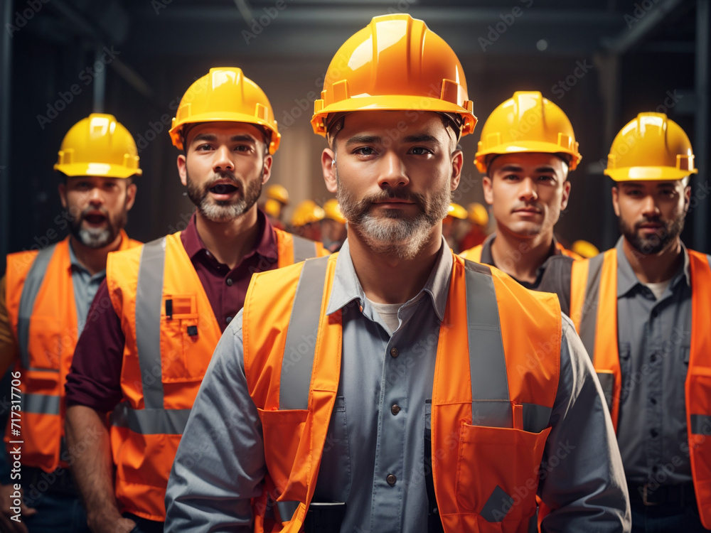 a group of men in safety vests