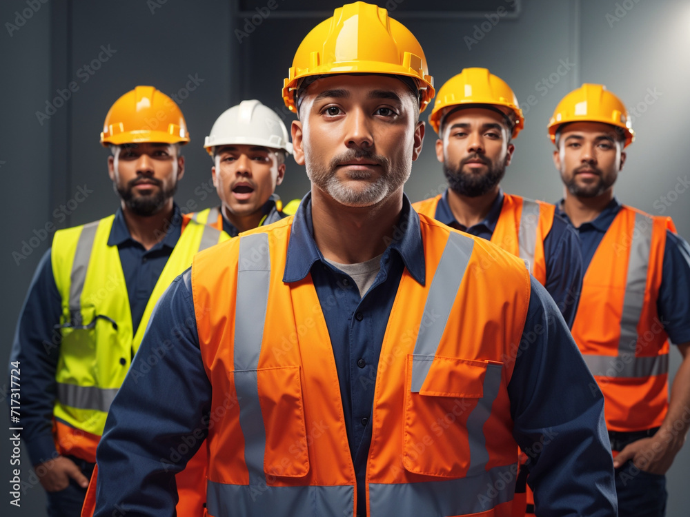 a group of men in safety vests a group of men in safety vests