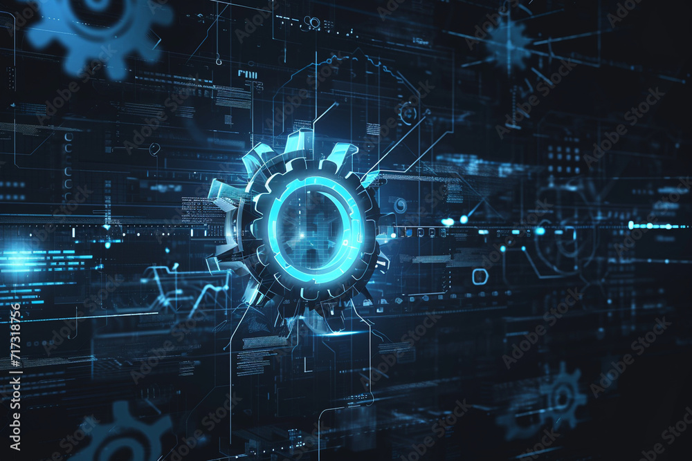 Illustration of a digital transformation concept with gears and digital elements, IT, tech illustration Illustration of a digital transformation concept with gears and digital elements, IT, tech illustration