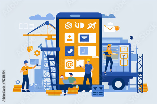 Illustration of mobile application development process, IT, tech illustration