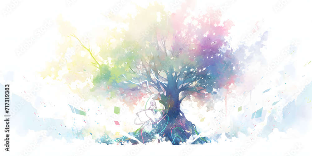 A simple watercolor artwork of a tree on a canvas
