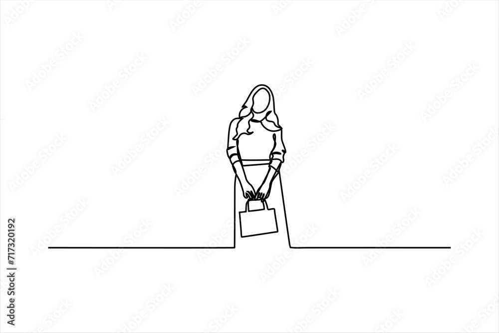 Obraz premium continuous line vector illustration design of woman going shopping