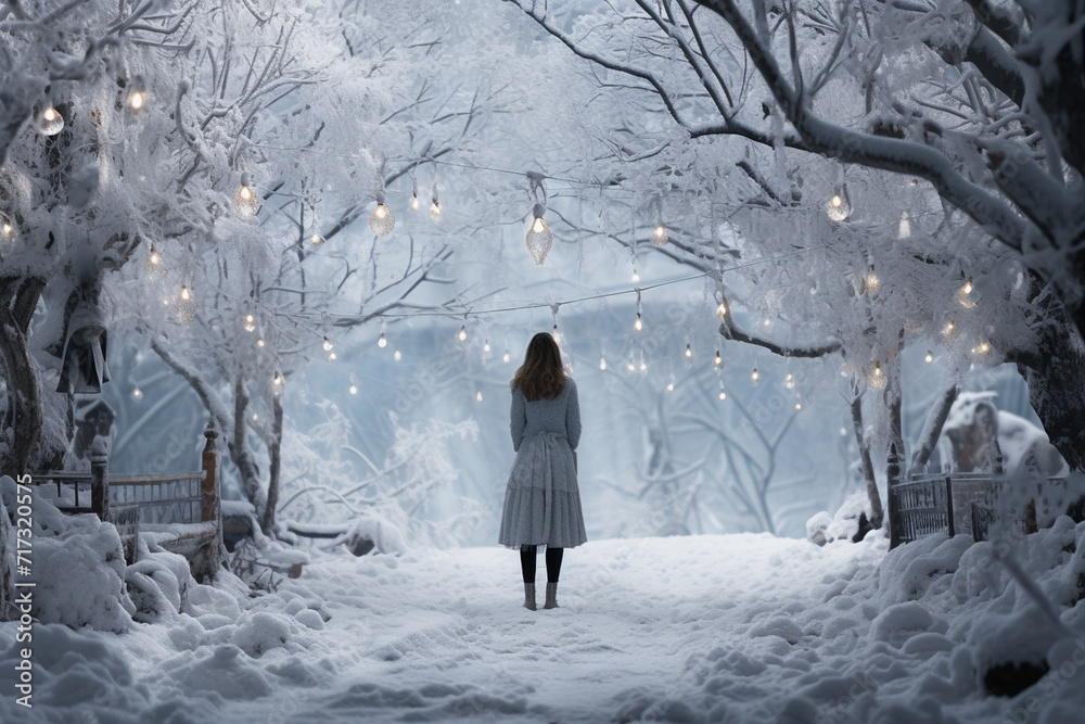 On a snowy day, a girl takes a selfie in a winter wonderland, with snow-covered trees and a serene landscape creating a picturesque setting for her photograph. On a snowy day, a girl takes a selfie in a winter wonderland, with snow-covered trees and a serene landscape creating a picturesque setting for her photograph.