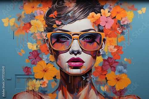 Amidst an array of street art murals, a girl takes a selfie, incorporating the vibrant colors and eclectic designs into her self-portrait.