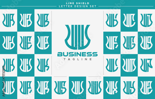 Set of geometric line security shield letter W WW logo design