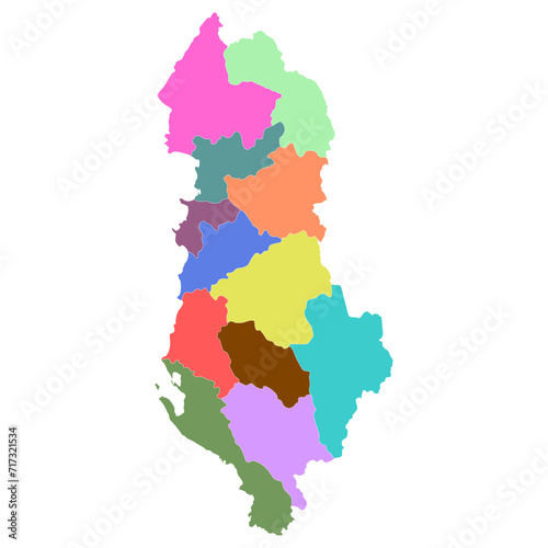 Albania map. Map of Albania in twelve counties in multicolor